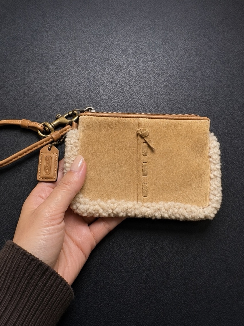 Coach Y2K Shearling Suede Wristlet